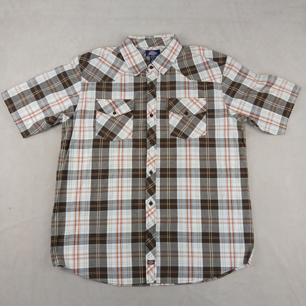 VTG Dickies XL Mens Shirt Chambray Plaid Western Cowboy 25x29 FLAW